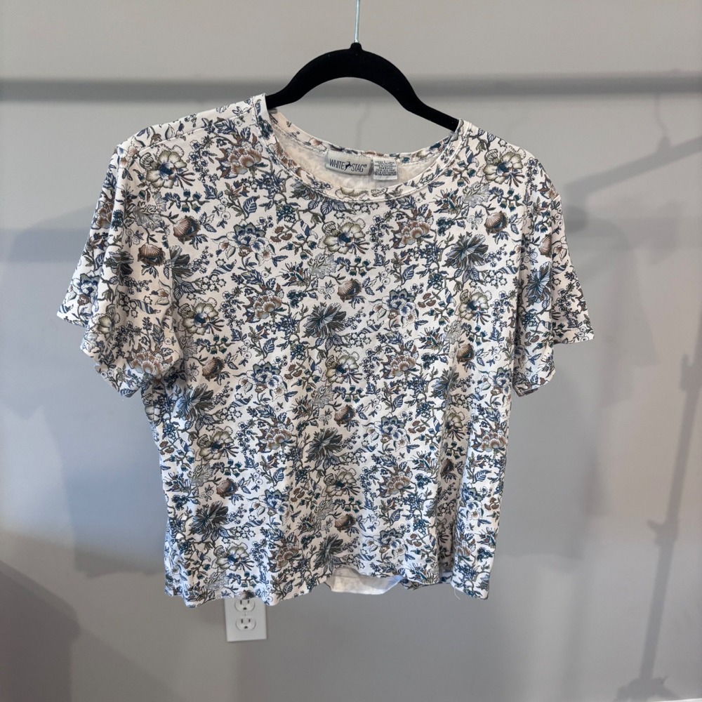 White Stag Floral Print T-Shirt Womens Large